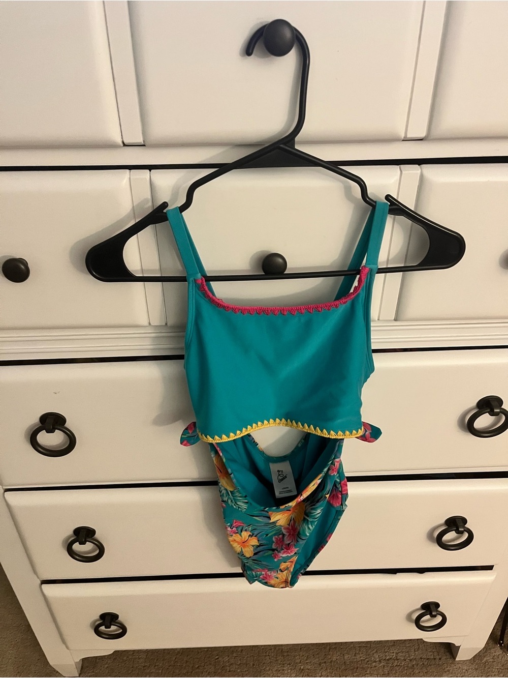 art class Teal Floral One-Piece Swimsuit with Pink and Yellow Trim